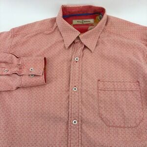 Tommy Bahama Mens SILK Cotton Red/Coral Geo Print Button Down Shirt Size M